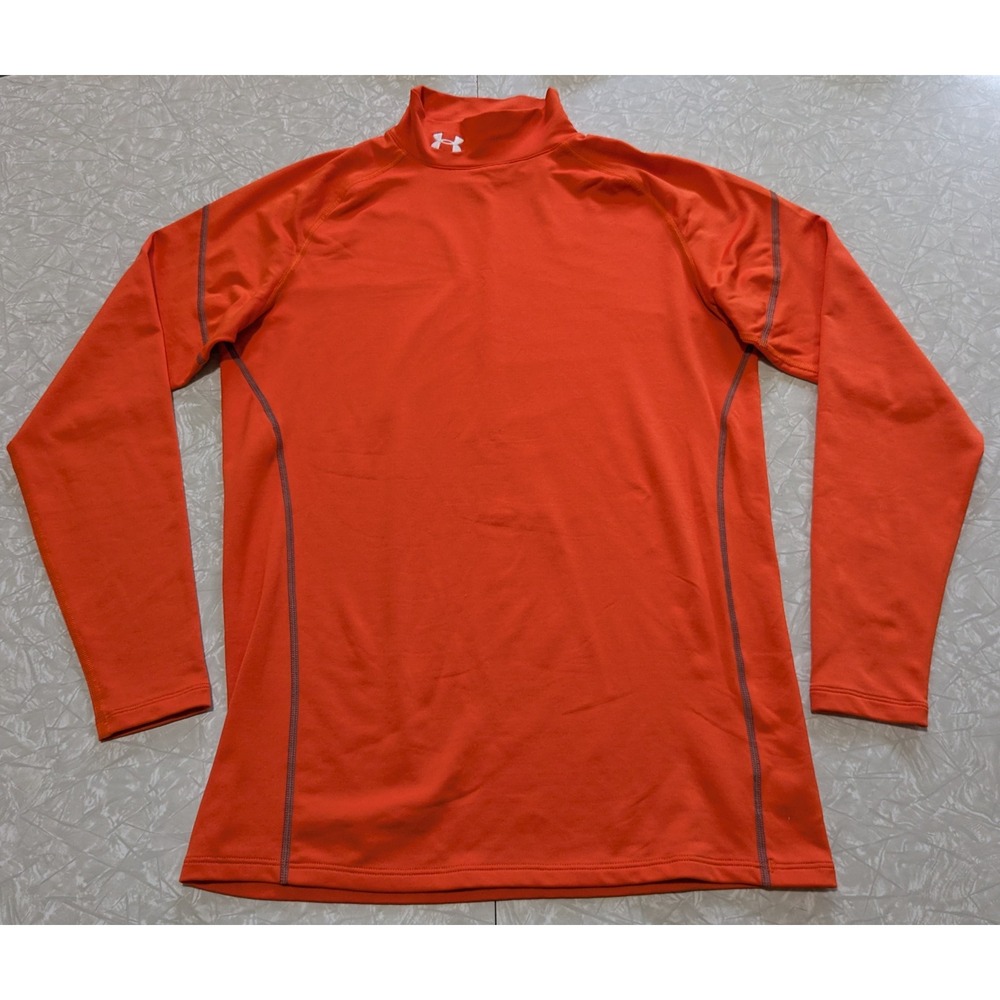 Under Armour ColdGear Mens Medium Orange Fitted Mock Neck Long Sleeve Base Layer
